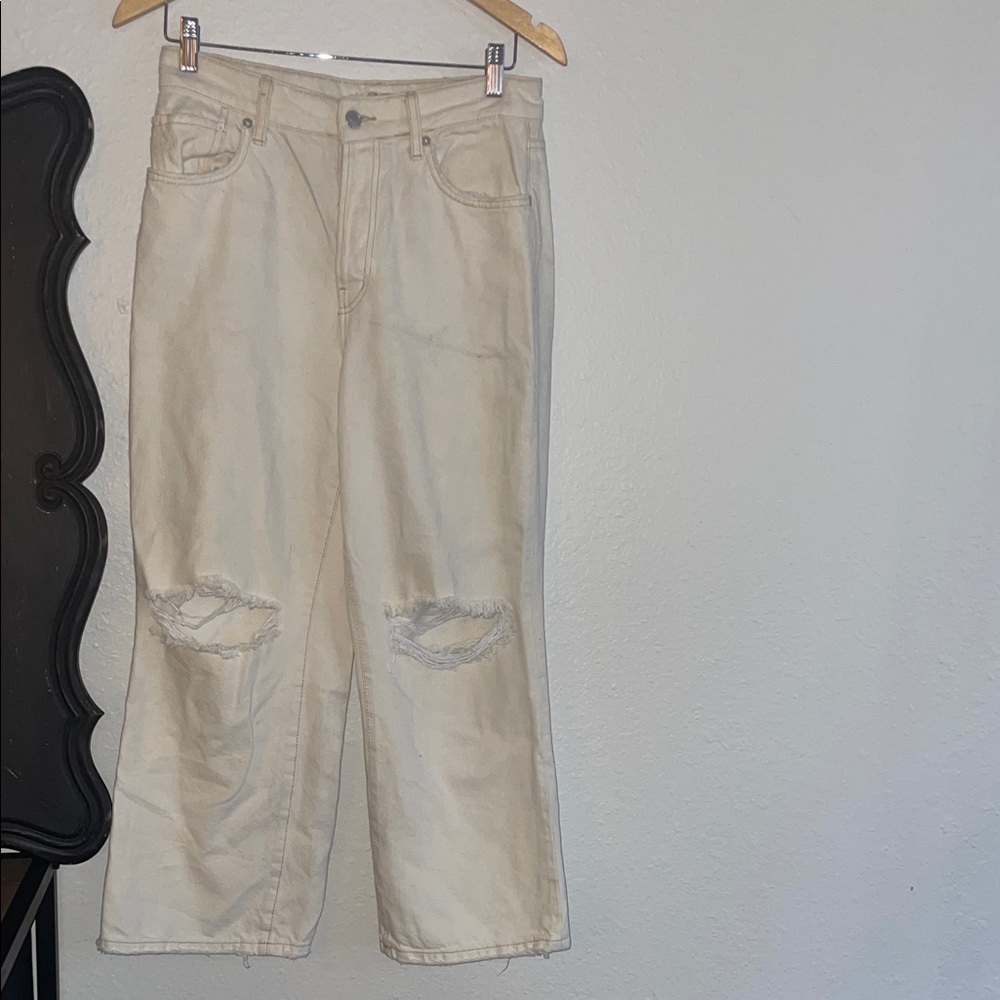 Stylish Cream Ripped Wide-Leg Pants
